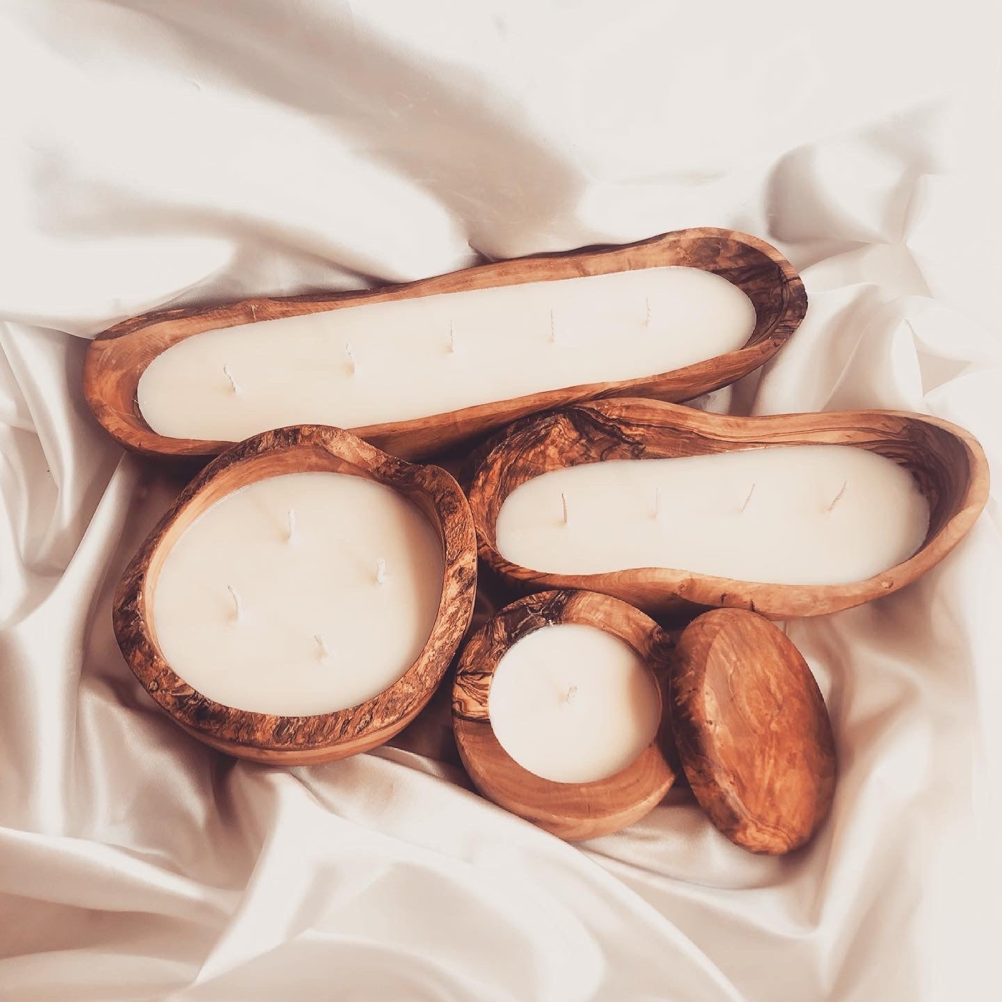 Olive Wood Medium Boat Candle