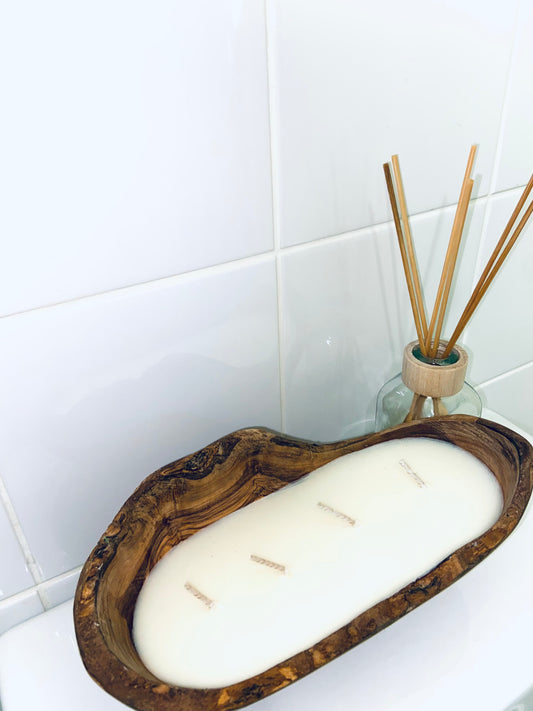 Olive Wood Medium Boat Candle