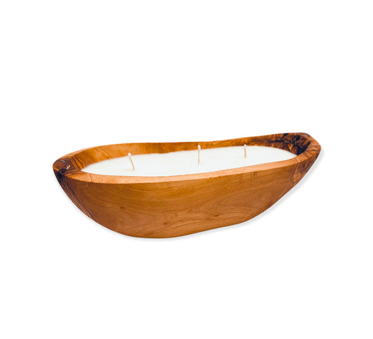 Olive Wood Medium Boat Candle